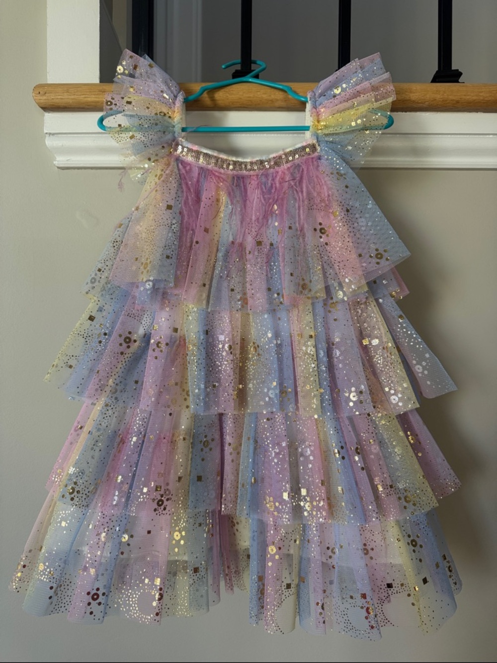 Petite Hailey Glittery Pastel Layered Kids Dress